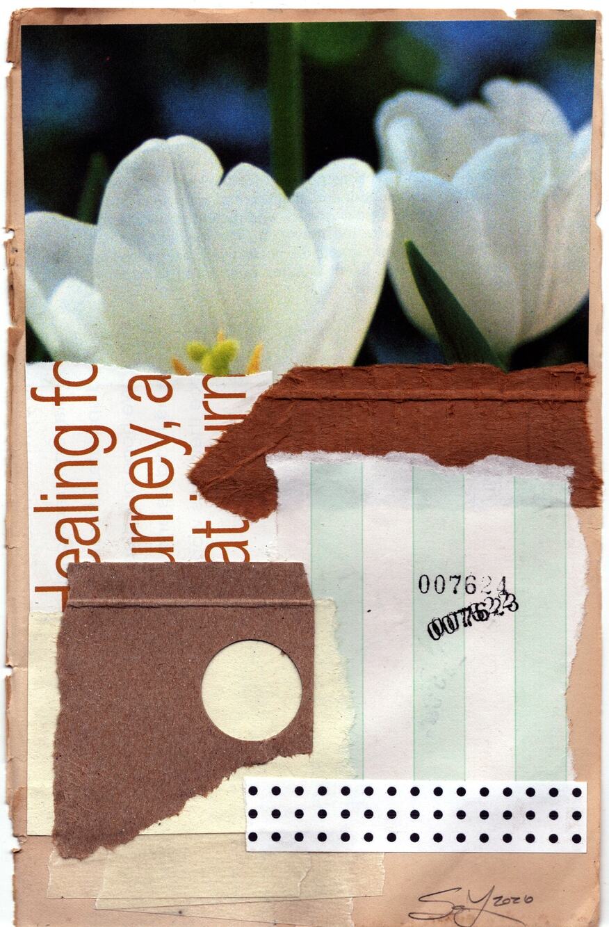 Original Mixed Media Modern Art Collage "Quadrifid" 5.75x9" Signed
